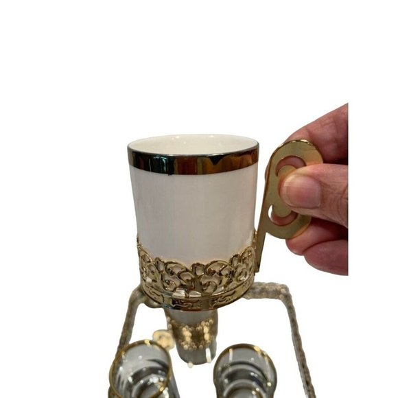 Turkish Gold Mirrored Tray Espresso Cups & Shot Glasses Ottoman Style Set For 2 - Picture 8 of 12